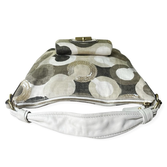 Coach Kristin Signature C Sequin Tan Ivory Khaki Canvas Hobo Tote Shoulder Bag - Picture 9 of 16